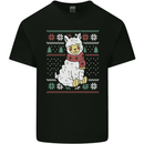 Xmas Llama Wearing a Christmas Scarf Mens Cotton T-Shirt Tee Top Black