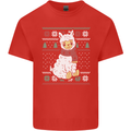 Xmas Llama Wearing a Christmas Scarf Mens Cotton T-Shirt Tee Top Red