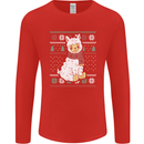 Xmas Llama Wearing a Christmas Scarf Mens Long Sleeve T-Shirt Red
