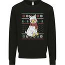 Xmas Llama Wearing a Christmas Scarf Mens Sweatshirt Jumper Black