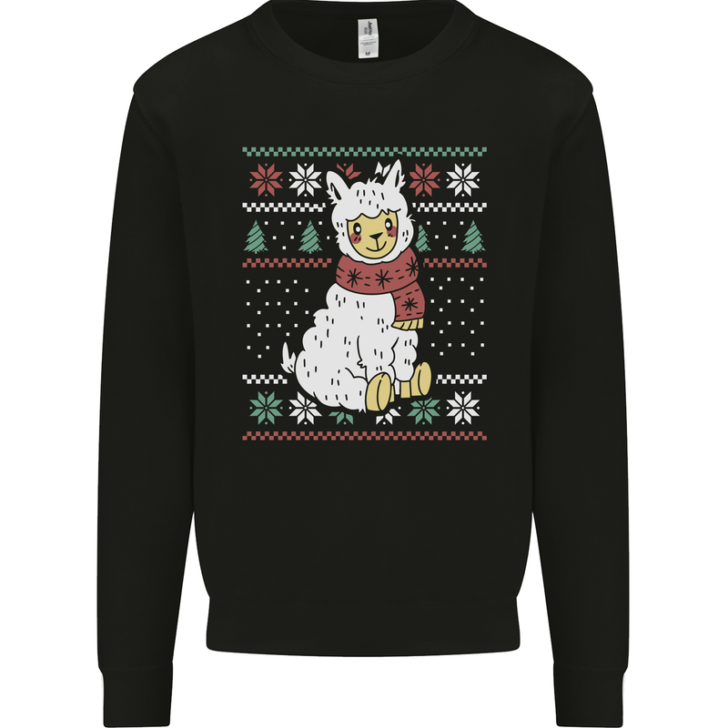 Xmas Llama Wearing a Christmas Scarf Mens Sweatshirt Jumper Black