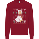 Xmas Llama Wearing a Christmas Scarf Mens Sweatshirt Jumper Red