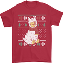 Xmas Llama Wearing a Christmas Scarf Mens T-Shirt 100% Cotton Red