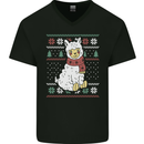 Xmas Llama Wearing a Christmas Scarf Mens V-Neck Cotton T-Shirt Black