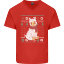 Xmas Llama Wearing a Christmas Scarf Mens V-Neck Cotton T-Shirt Red