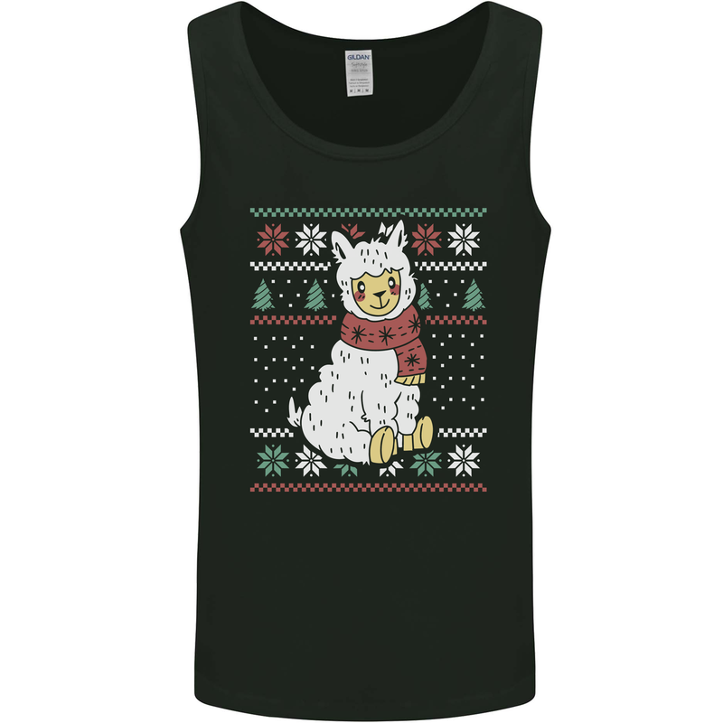 Xmas Llama Wearing a Christmas Scarf Mens Vest Tank Top Black