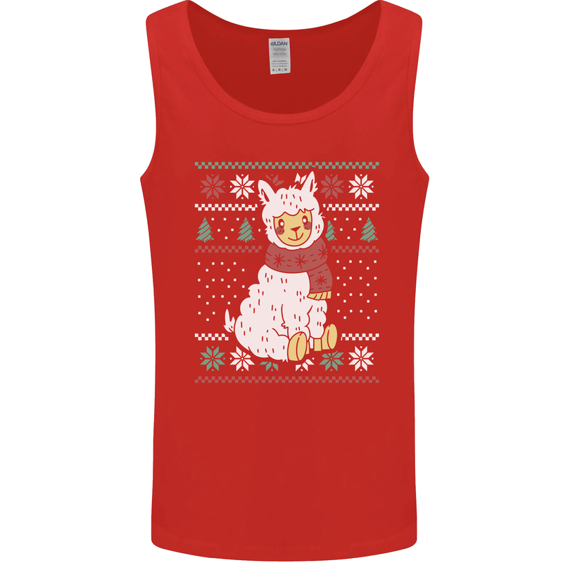 Xmas Llama Wearing a Christmas Scarf Mens Vest Tank Top Red