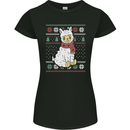 Xmas Llama Wearing a Christmas Scarf Womens Petite Cut T-Shirt Black
