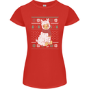 Xmas Llama Wearing a Christmas Scarf Womens Petite Cut T-Shirt Red