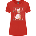 Xmas Llama Wearing a Christmas Scarf Womens Wider Cut T-Shirt Red