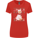 Xmas Llama Wearing a Christmas Scarf Womens Wider Cut T-Shirt Red