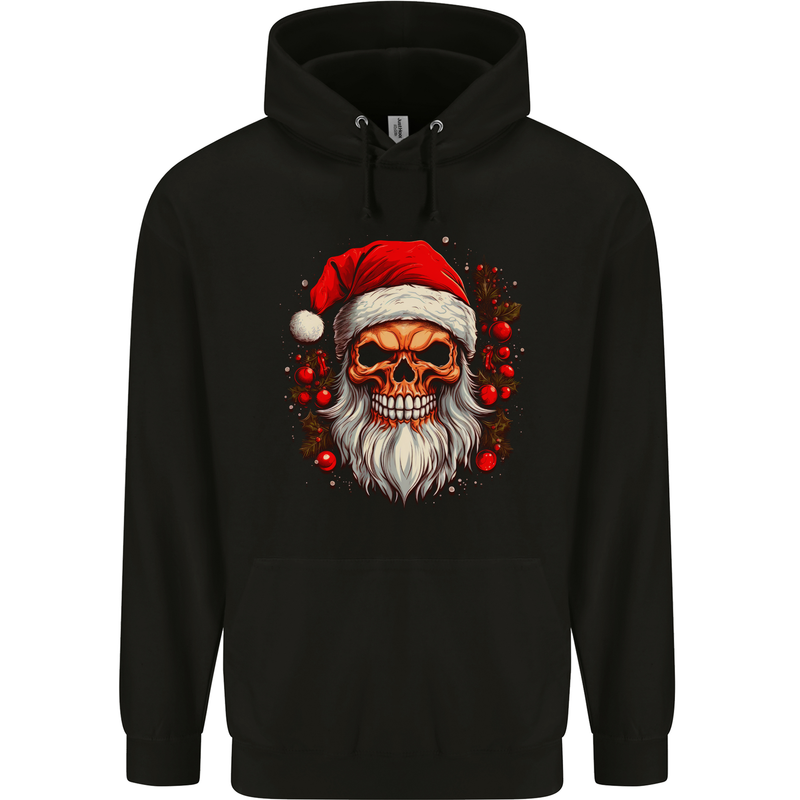 Xmas Santa Skull Christmas Bah Humbug Biker Childrens Kids Hoodie Black
