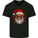 Xmas Santa Skull Christmas Bah Humbug Biker Mens V-Neck Cotton T-Shirt Black