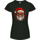 Xmas Santa Skull Christmas Bah Humbug Biker Womens Petite Cut T-Shirt Black