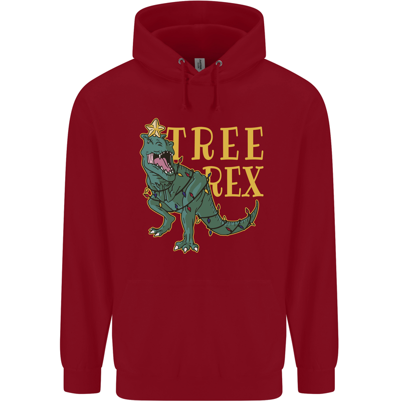 Xmas Tree Rex Funny Christmas T-Rex Dinosaur Childrens Kids Hoodie Red