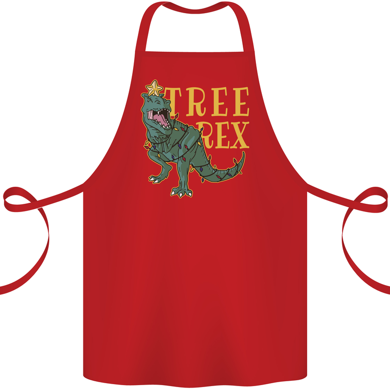 Xmas Tree Rex Funny Christmas T-Rex Dinosaur Cotton Apron 100% Organic Red