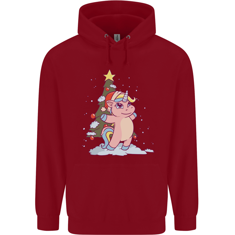 Xmas Unicorn Christmas Tree Childrens Kids Hoodie Red