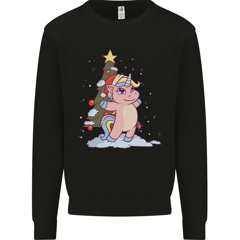 Xmas Unicorn Christmas Tree Kids Sweatshirt Jumper Black