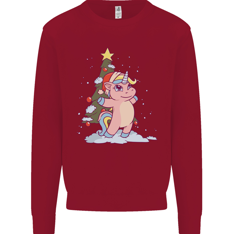 Xmas Unicorn Christmas Tree Kids Sweatshirt Jumper Red