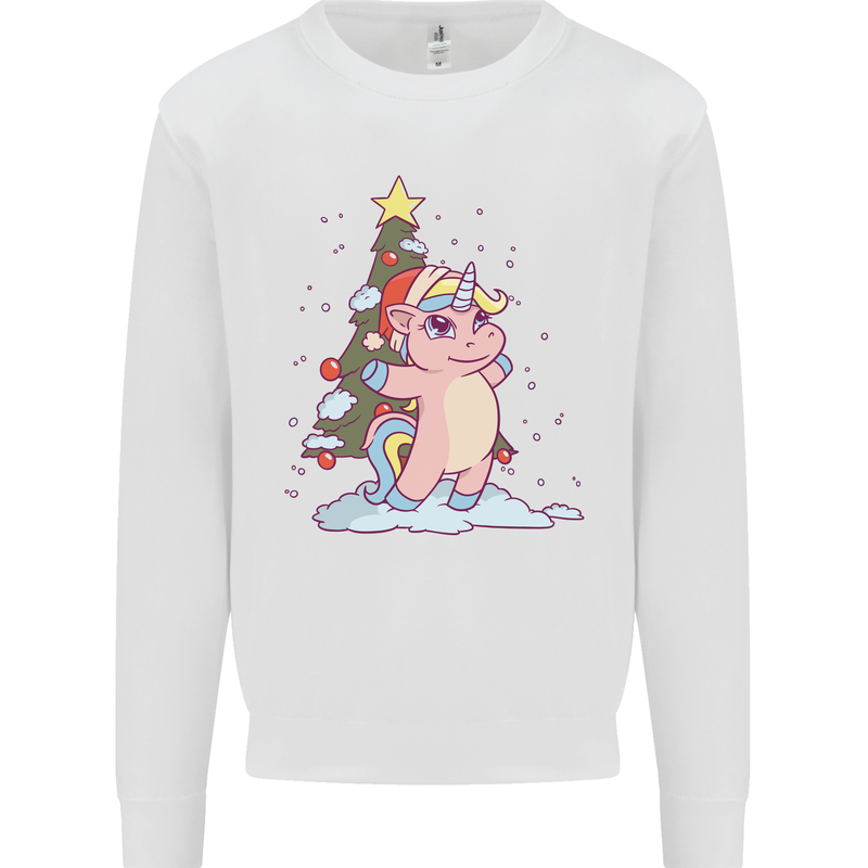 Xmas Unicorn Christmas Tree Kids Sweatshirt Jumper White