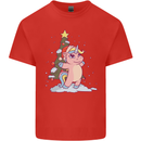 Xmas Unicorn Christmas Tree Kids T-Shirt Childrens Red