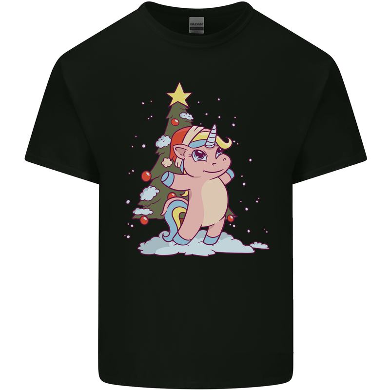 Xmas Unicorn Christmas Tree Mens Cotton T-Shirt Tee Top Black