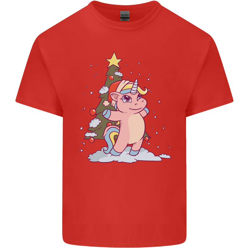 Xmas Unicorn Christmas Tree Mens Cotton T-Shirt Tee Top Red
