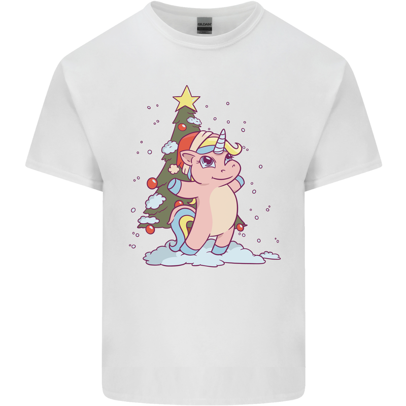Xmas Unicorn Christmas Tree Mens Cotton T-Shirt Tee Top White