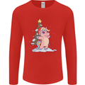 Xmas Unicorn Christmas Tree Mens Long Sleeve T-Shirt Red