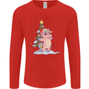 Xmas Unicorn Christmas Tree Mens Long Sleeve T-Shirt Red
