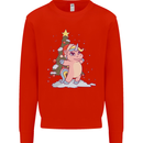 Xmas Unicorn Christmas Tree Mens Sweatshirt Jumper Bright Red