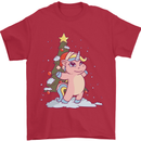 Xmas Unicorn Christmas Tree Mens T-Shirt 100% Cotton Red