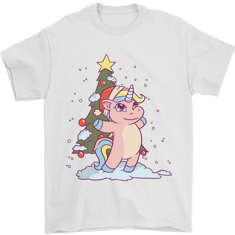 Xmas Unicorn Christmas Tree Mens T-Shirt 100% Cotton White