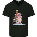 Xmas Unicorn Christmas Tree Mens V-Neck Cotton T-Shirt Black