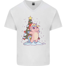 Xmas Unicorn Christmas Tree Mens V-Neck Cotton T-Shirt White