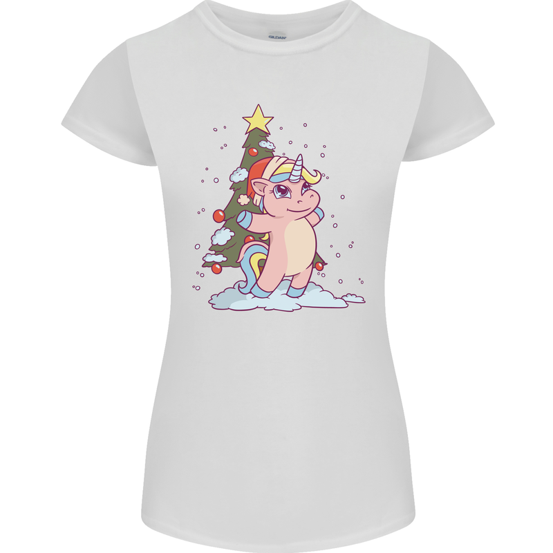 Xmas Unicorn Christmas Tree Womens Petite Cut T-Shirt White