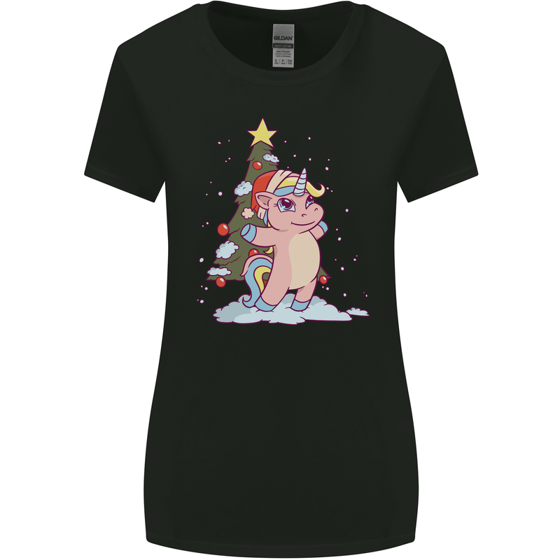 Xmas Unicorn Christmas Tree Womens Wider Cut T-Shirt Black