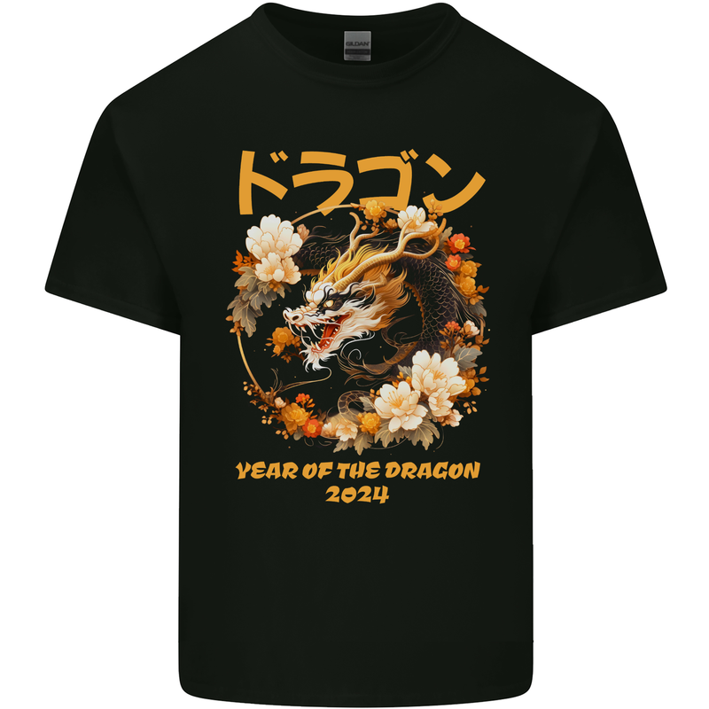 Year of the Dragon Chinese New Year Mens Cotton T-Shirt Tee Top Black