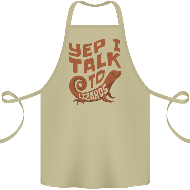 Yep I Talk To Lizards Chameleons Cotton Apron 100% Organic Khaki