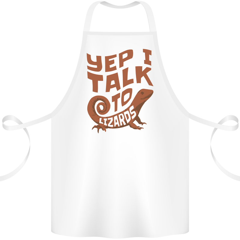 Yep I Talk To Lizards Chameleons Cotton Apron 100% Organic White