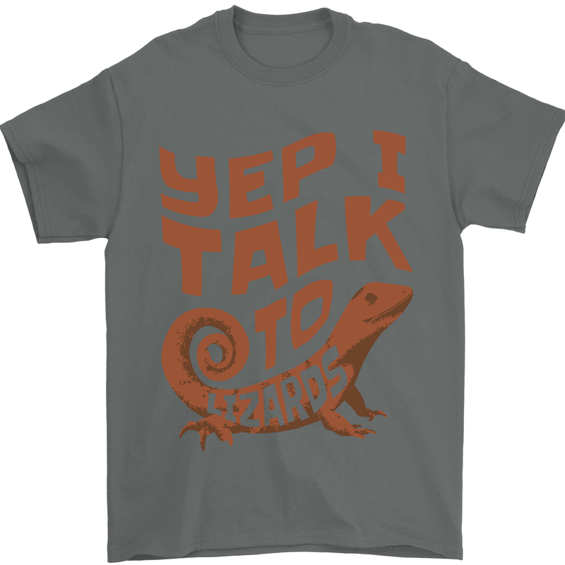 Yep I Talk To Lizards Chameleons Mens T-Shirt 100% Cotton Charcoal