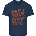 Yep I Talk To Lizards Chameleons Mens V-Neck Cotton T-Shirt Navy Blue