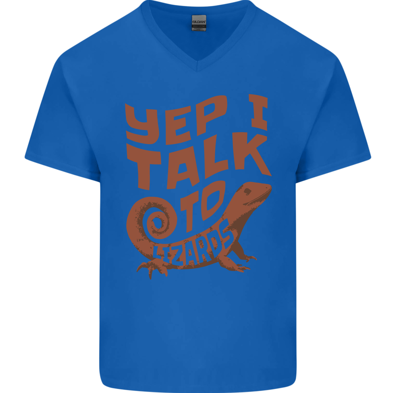 Yep I Talk To Lizards Chameleons Mens V-Neck Cotton T-Shirt Royal Blue