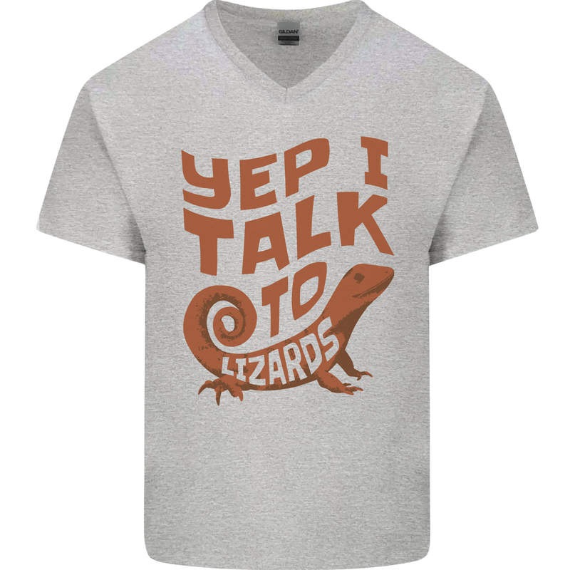 Yep I Talk To Lizards Chameleons Mens V-Neck Cotton T-Shirt Sports Grey
