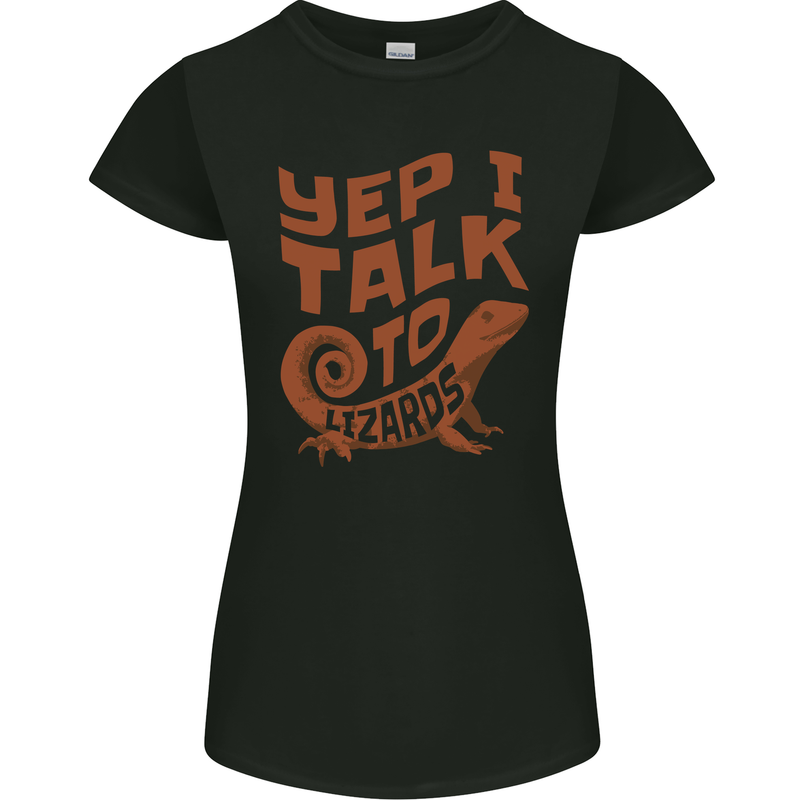 Yep I Talk To Lizards Chameleons Womens Petite Cut T-Shirt Black