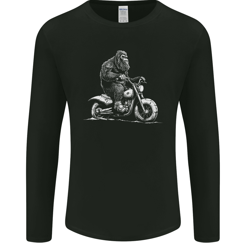 Yeti Biker Motorbike Motorcycle Bigfoot Mens Long Sleeve T-Shirt Black