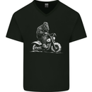 Yeti Biker Motorbike Motorcycle Bigfoot Mens V-Neck Cotton T-Shirt Black