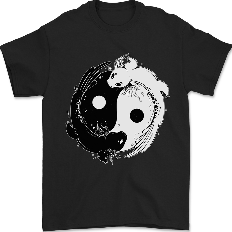 Yin Yang Axolotl Mens T-Shirt 100% Cotton Black