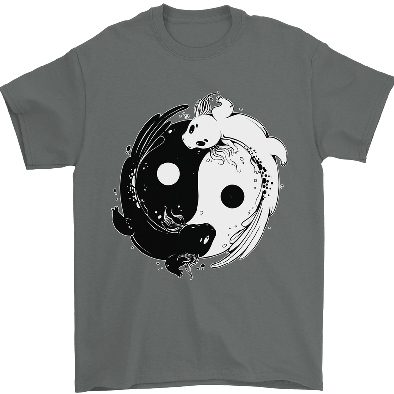 Yin Yang Axolotl Mens T-Shirt 100% Cotton Charcoal