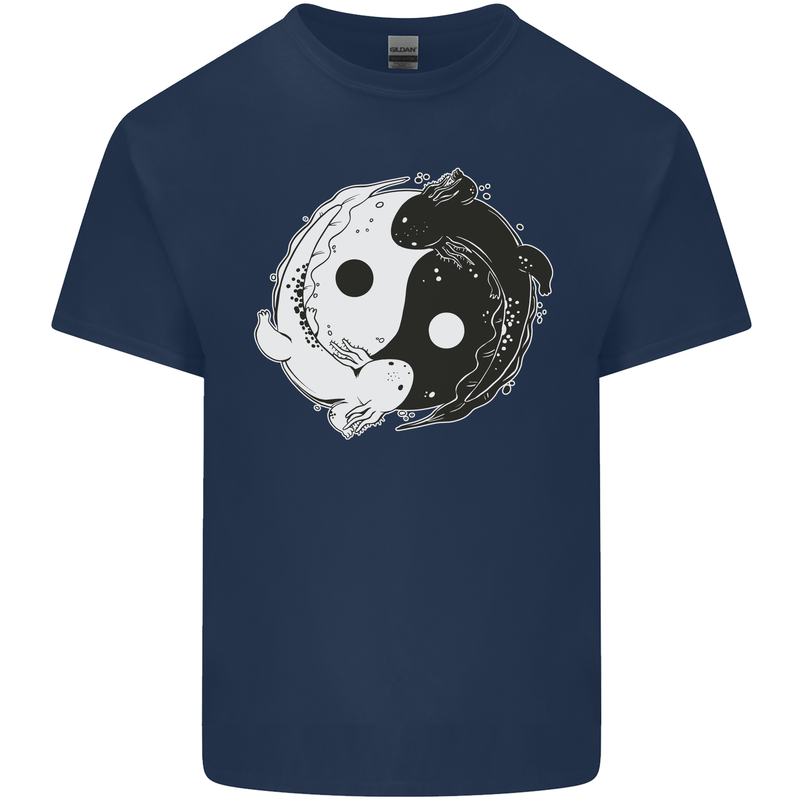 Yin Yang Axolottl Kids T-Shirt Childrens Navy Blue